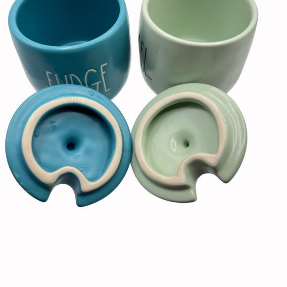 Rae Dunn Artisan Collection Fudge Caramel Lidded Ice Cream Sundae Topping Dishes - Picture 7 of 9